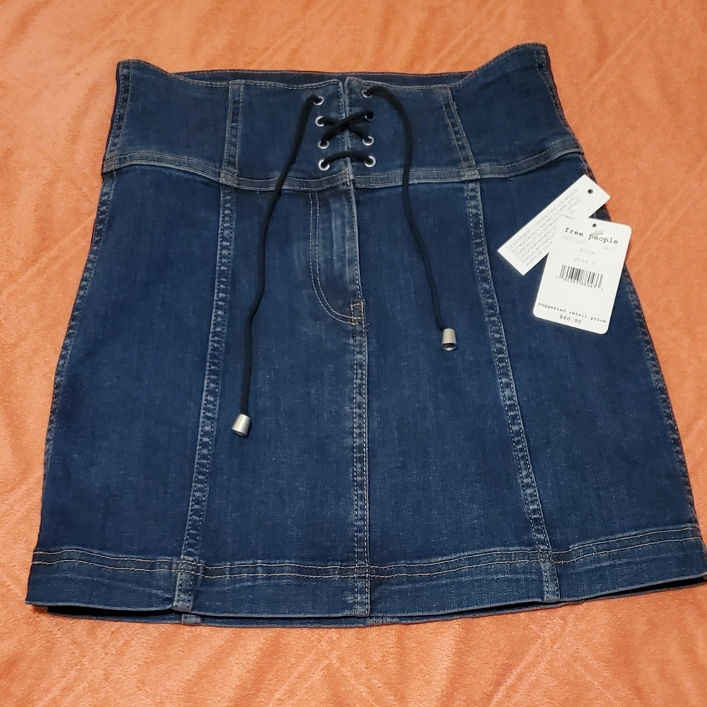FREE PEOPLE Modern Femme Croset Denim Jean Skirt